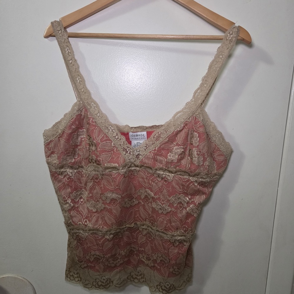 Salmon Lace Cami Babydoll Tank Top Size 12/14 Y2K Floral Coquette Fairy Romantic